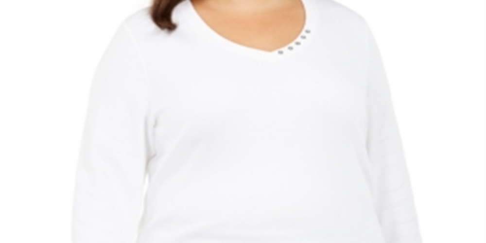 Karen Scott Top Feminino Plus Grommet Gola V Branco Tamanho 3XL