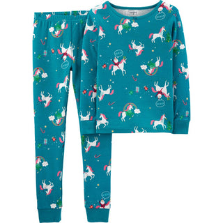 Conjunto de pijama de unicórnio de algodão Carter's Little &amp; Big Girl, 2 peças, verde, tamanho 5