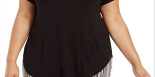 Camiseta feminina Alfani Plus com acabamento em lurex e manga curta, preta, tamanho 1X