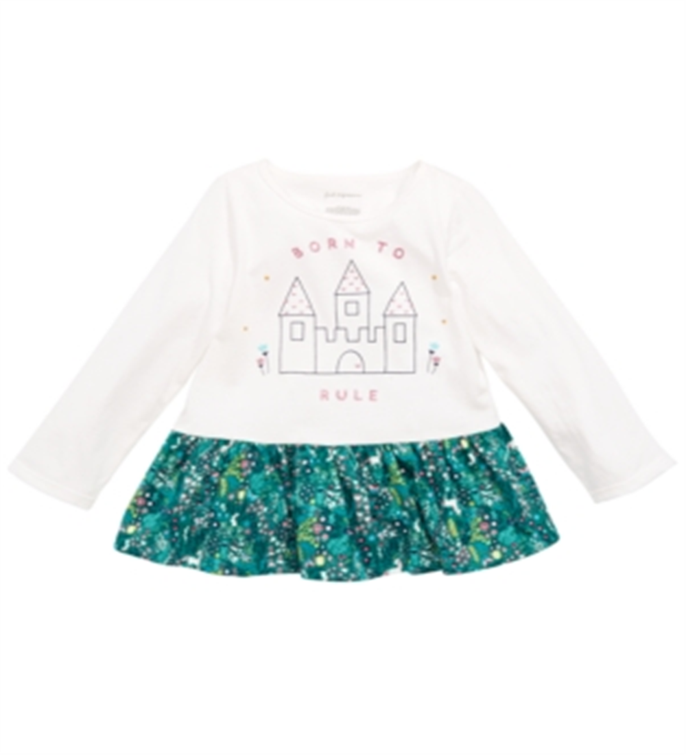 Túnica de algodão com bainha peplum para bebês First Impressions, branca, tamanho 3-6 meses