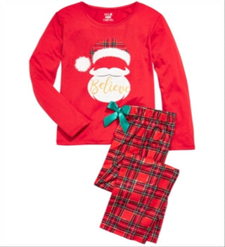 Conjunto de pijama infantil Believe Santa Max &amp; Olivia Big Girl, 2 peças, vermelho, tamanho M