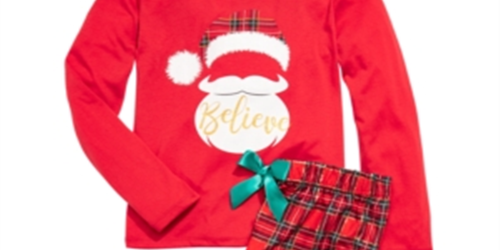 Conjunto de pijama infantil Believe Santa Max &amp; Olivia Big Girl, 2 peças, vermelho, tamanho M