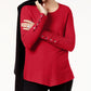 Alfani Suéter Feminino Médio com Detalhe de Botão e Canelado, Vermelho, Tamanho Médio