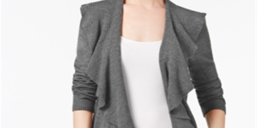 Karen Scott Cardigan Feminino com Babados Frontais Cinza Tamanho GG
