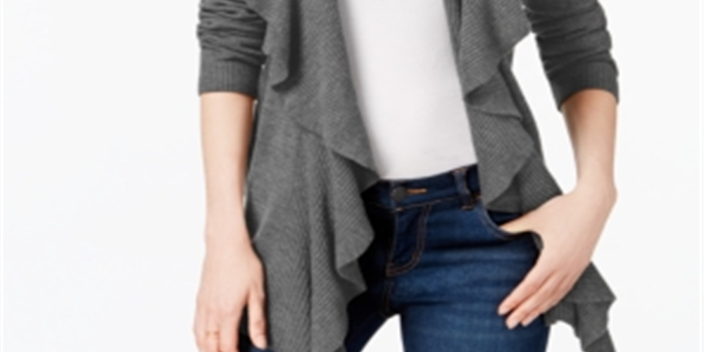 Karen Scott Cardigan Feminino com Babados Frontais Cinza Tamanho GG