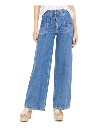Calça jeans feminina Midnight City Denim cintura alta perna larga azul tamanho 29 da Free People