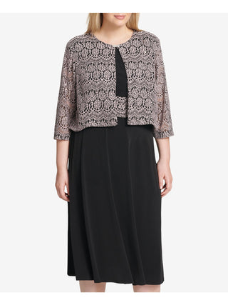 Vestido formal feminino Jessica Howard, sem mangas, com lantejoulas bordadas, decote joia abaixo do joelho, preto, tamanho 14W