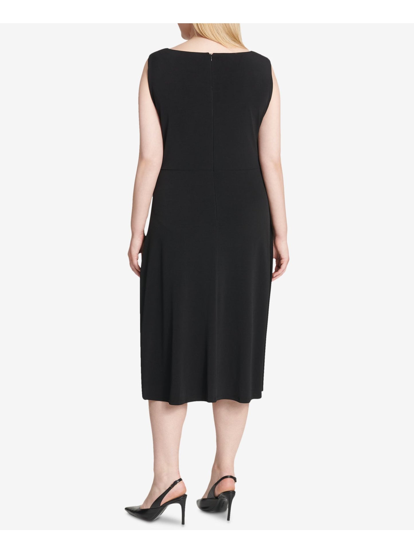 Vestido formal feminino Jessica Howard, sem mangas, com lantejoulas bordadas, decote joia abaixo do joelho, preto, tamanho 14W