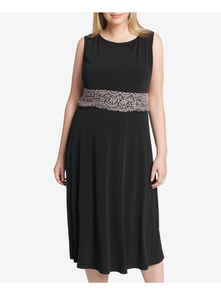 Vestido formal feminino Jessica Howard, sem mangas, com lantejoulas bordadas, decote joia abaixo do joelho, preto, tamanho 14W