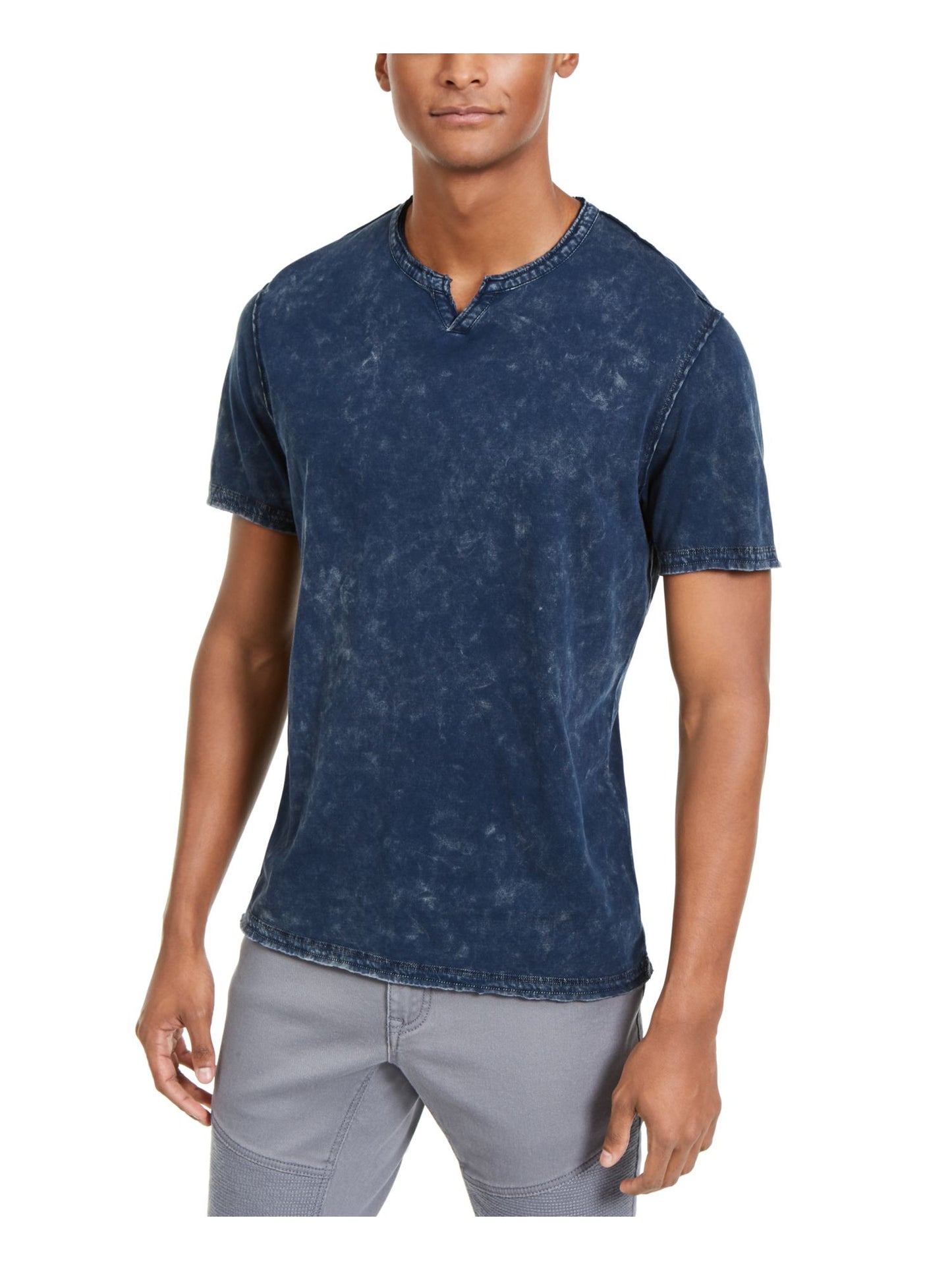 INC International Concepts Camiseta Masculina Tie Dye Manga Curta Pulôver Gola V Azul Tamanho P