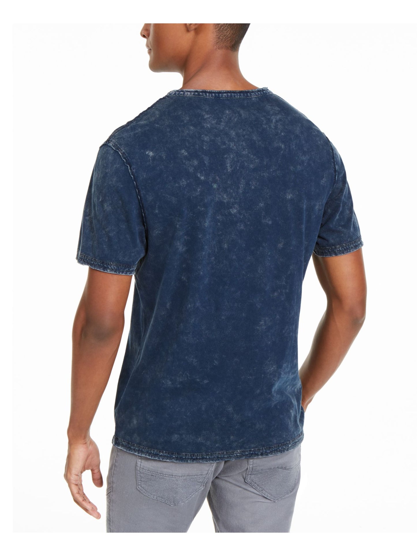 INC International Concepts Camiseta Masculina Tie Dye Manga Curta Pulôver Gola V Azul Tamanho P
