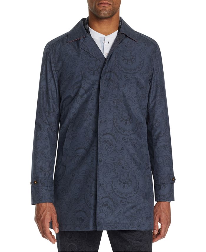 Tallia Masculino Slim Fit Paisley Dobrável Trench Coat Preto Tamanho XX-Grande