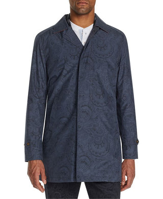 Tallia Masculino Slim Fit Paisley Dobrável Trench Coat Preto Tamanho XX-Grande
