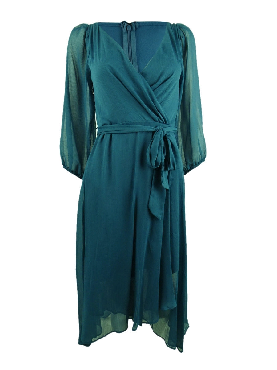 Vestido envelope feminino NY Collection em chiffon amassado e sintético, azul, tamanho pequeno grande