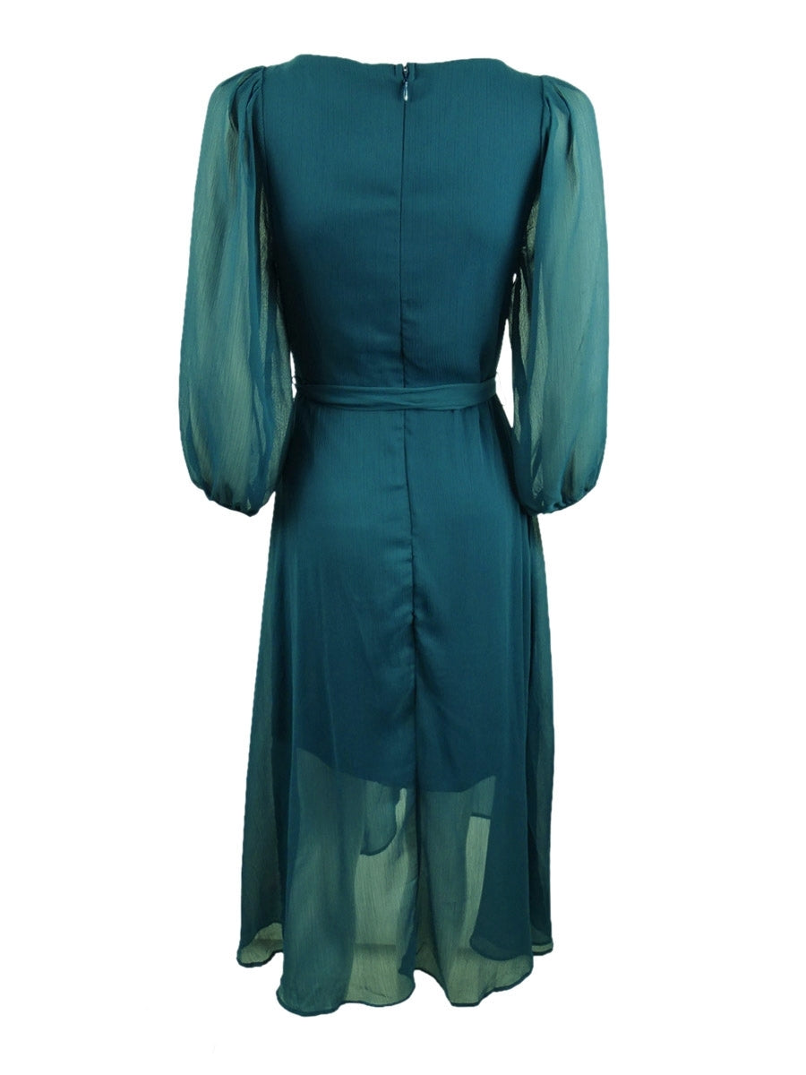 Vestido envelope feminino NY Collection em chiffon amassado e sintético, azul, tamanho pequeno grande