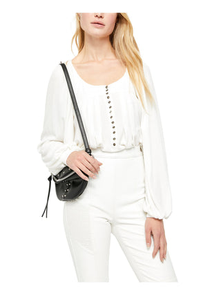 Blusa feminina Free People manga comprida com botões estilo camponês, branca, tamanho X-S