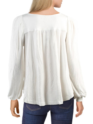 Blusa feminina Free People manga comprida com botões estilo camponês, branca, tamanho X-S