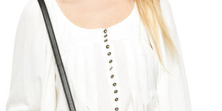 Blusa feminina Free People manga comprida com botões estilo camponês, branca, tamanho X-S