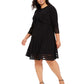 Vestido feminino Jessica Howard com manga 3/4 e comprimento até o joelho, preto, tamanho 14W