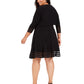 Vestido feminino Jessica Howard com manga 3/4 e comprimento até o joelho, preto, tamanho 14W