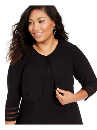 Vestido feminino Jessica Howard com manga 3/4 e comprimento até o joelho, preto, tamanho 14W