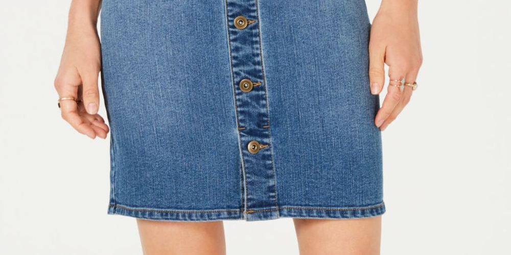 Saia curta feminina com botões frontais, azul, tamanho 12, estilo &amp; co