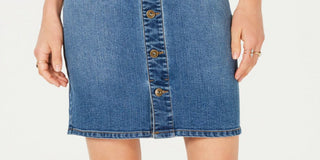 Saia curta feminina com botões frontais, azul, tamanho 12, estilo &amp; co