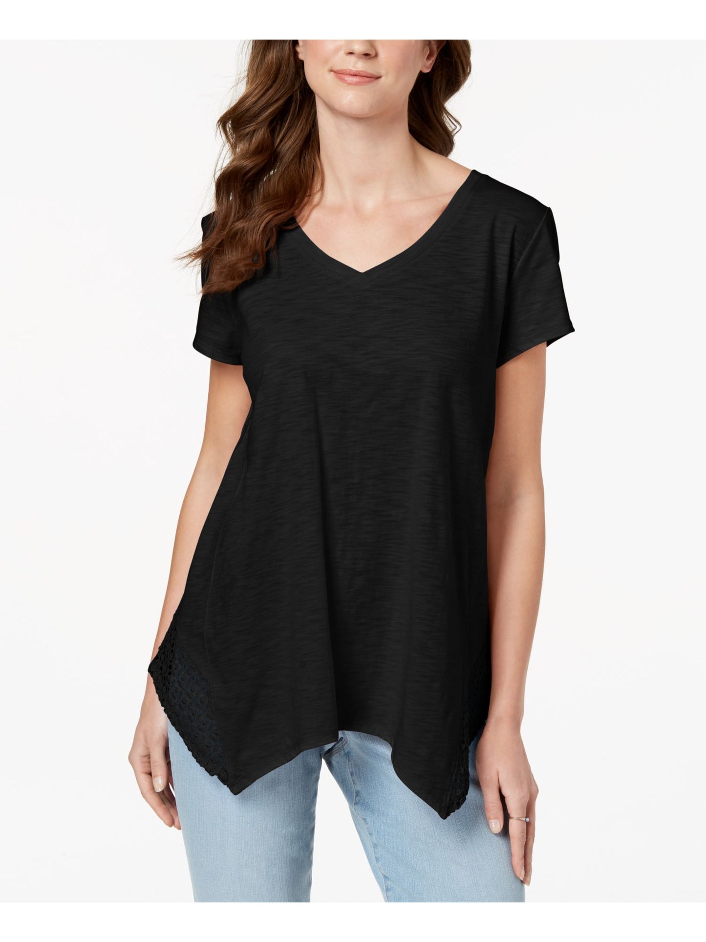 Blusa feminina estilo lenço, manga curta, decote em V, preta, tamanho extrapequeno
