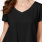 Blusa feminina estilo lenço, manga curta, decote em V, preta, tamanho extrapequeno