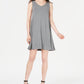 Vestido curto feminino sem mangas com decote em V, cinza, tamanho médio