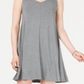 Vestido curto feminino sem mangas com decote em V, cinza, tamanho médio