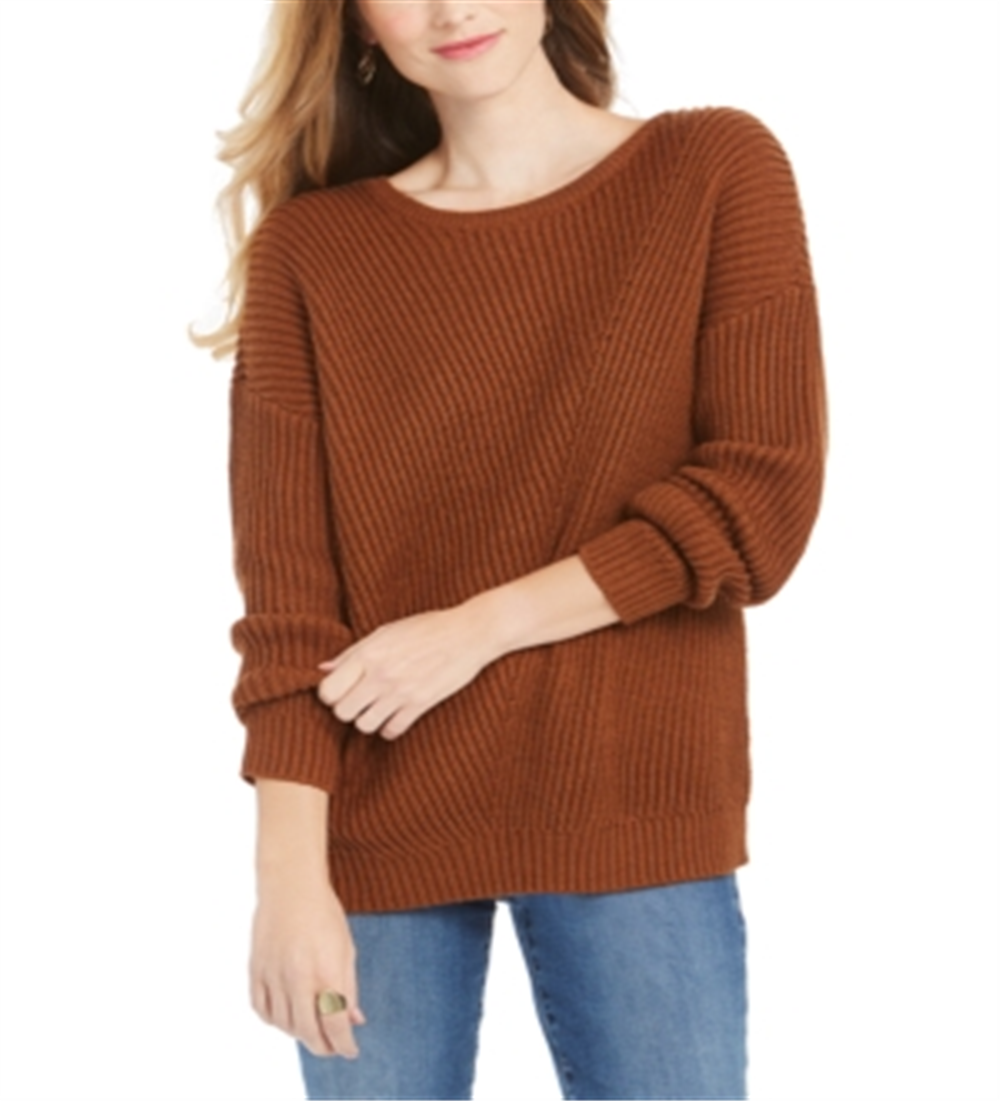 Suéter feminino canelado com ombros caídos, estilo &amp; co, marrom, tamanho M