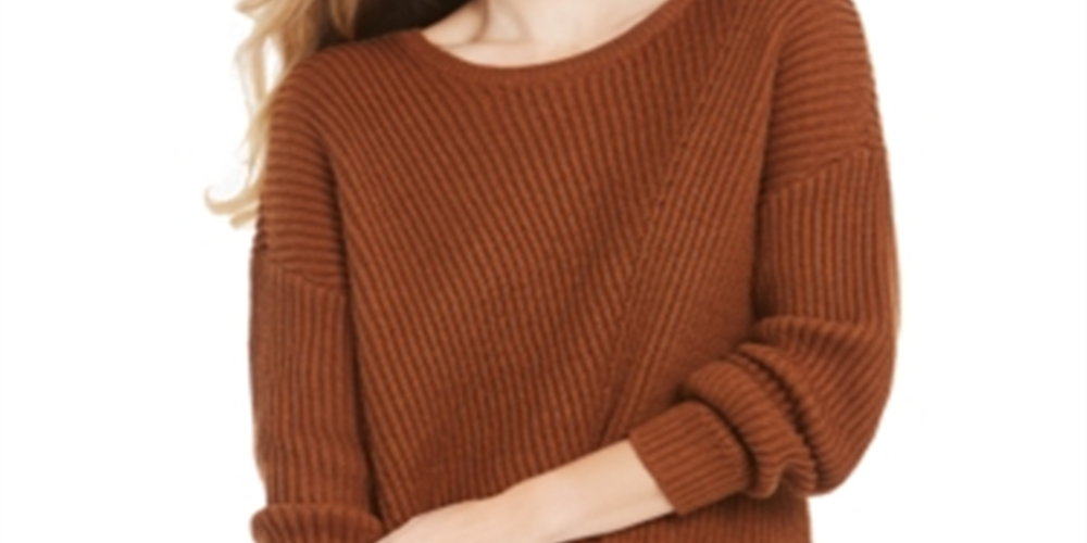 Suéter feminino canelado com ombros caídos, estilo &amp; co, marrom, tamanho M