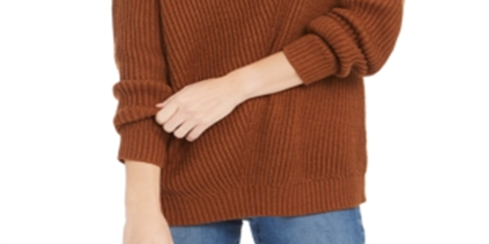 Suéter feminino canelado com ombros caídos, estilo &amp; co, marrom, tamanho M