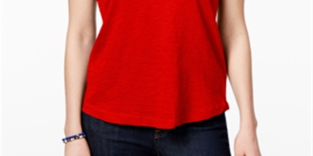 Camiseta feminina com decote em V e bolso, tamanho PP, cinza, estilo &amp; co