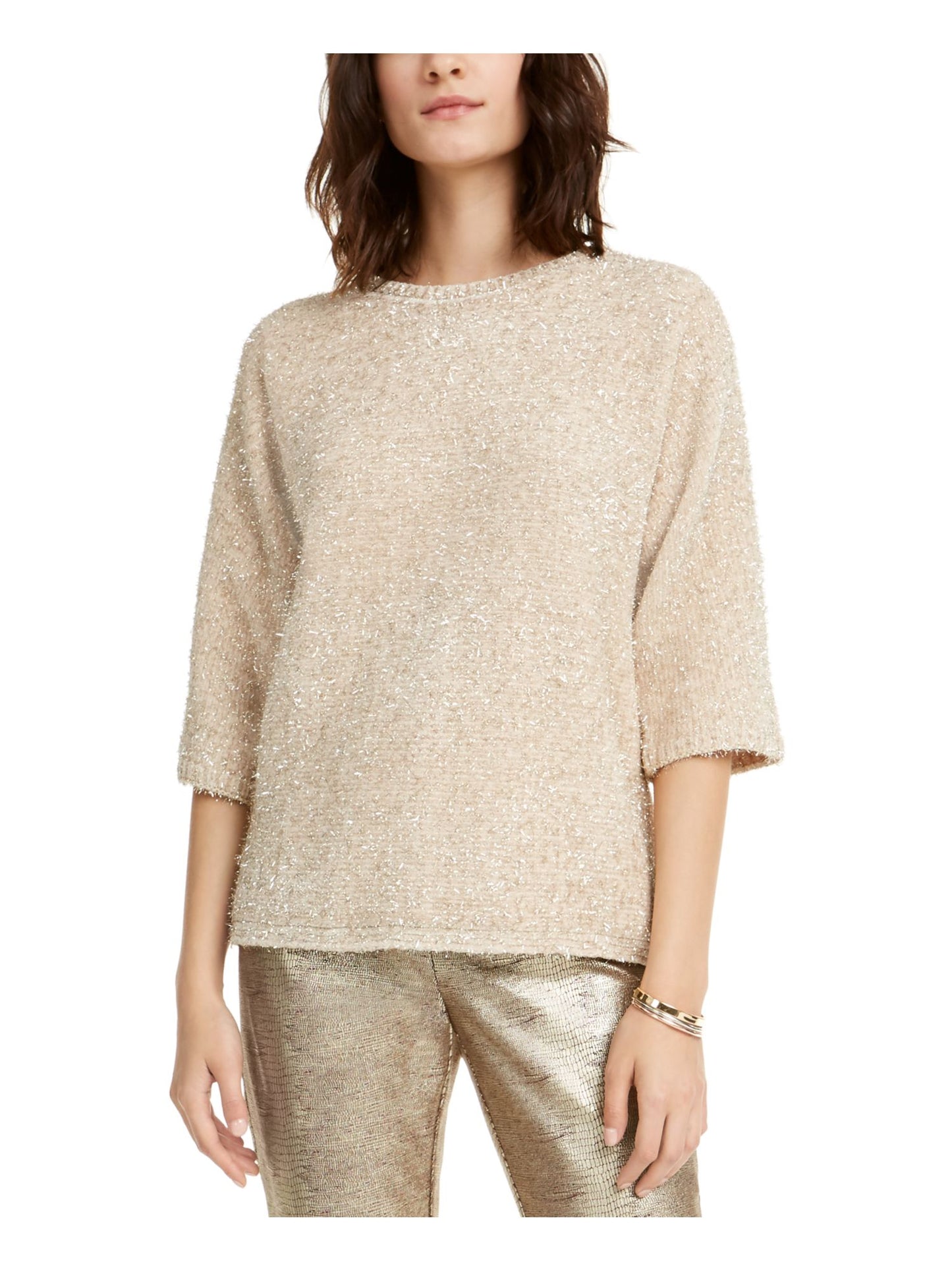 Alfani Suéter Feminino Manga 3/4 Gola Joia Marrom Tamanho Pequeno Grande