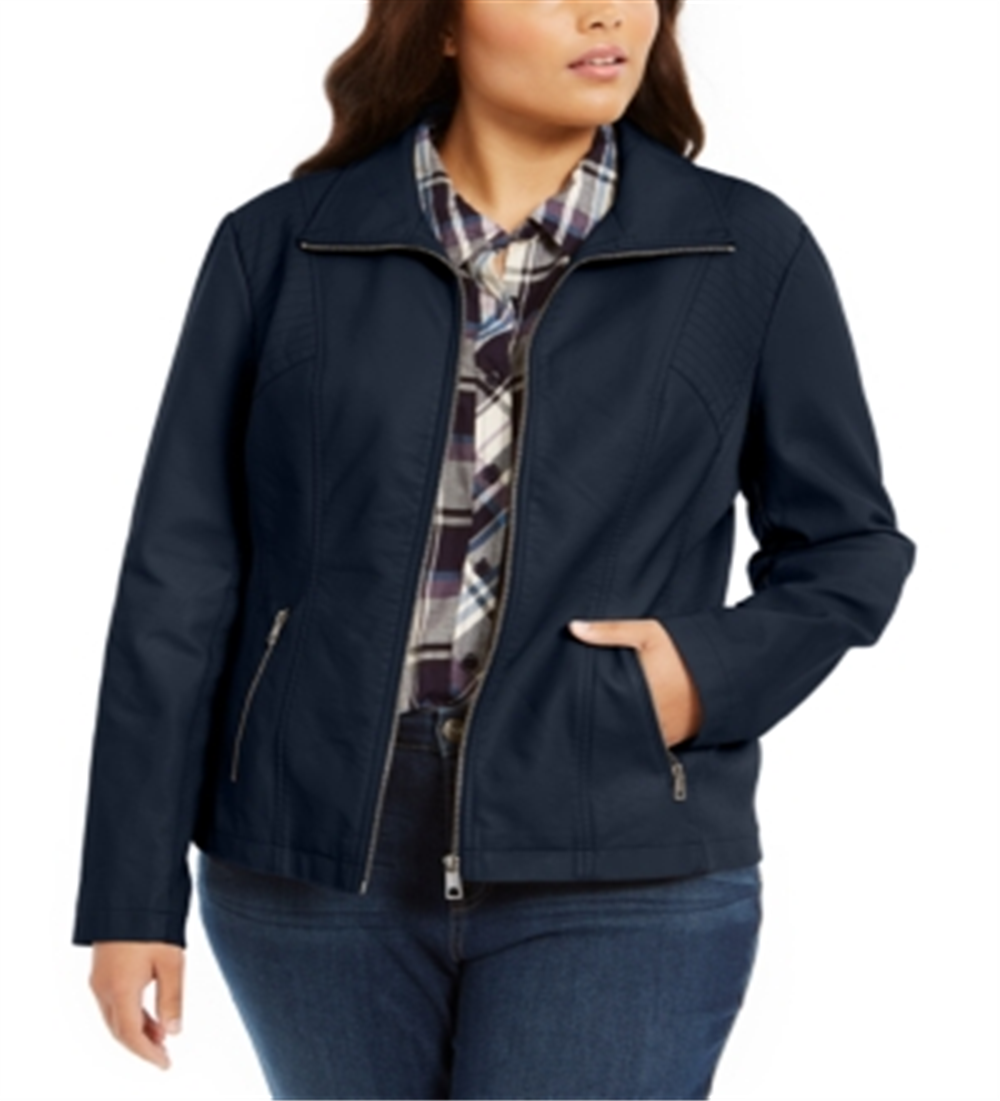 Jaqueta de couro sintético feminina Style &amp; Co Plus Moto - Azul marinho tamanho 0X