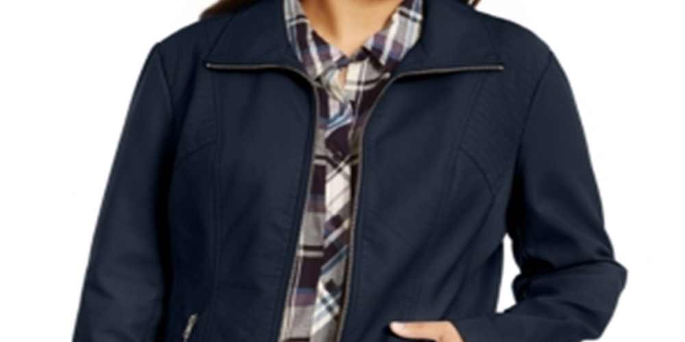 Jaqueta de couro sintético feminina Style &amp; Co Plus Moto - Azul marinho tamanho 0X