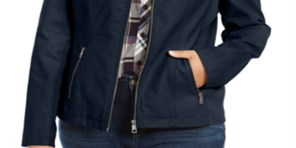 Jaqueta de couro sintético feminina Style &amp; Co Plus Moto - Azul marinho tamanho 0X