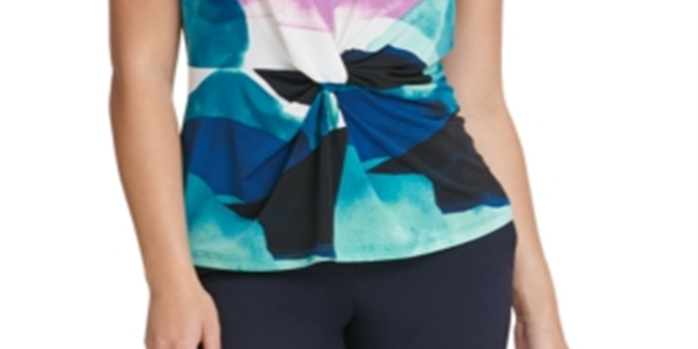 Top DKNY Feminino com Decote em V e Nó Torcido, Preto, Tamanho X-G