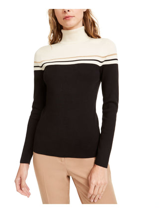 Blusa feminina Anne Klein Block de manga comprida e gola alta, preta, tamanho XX-G