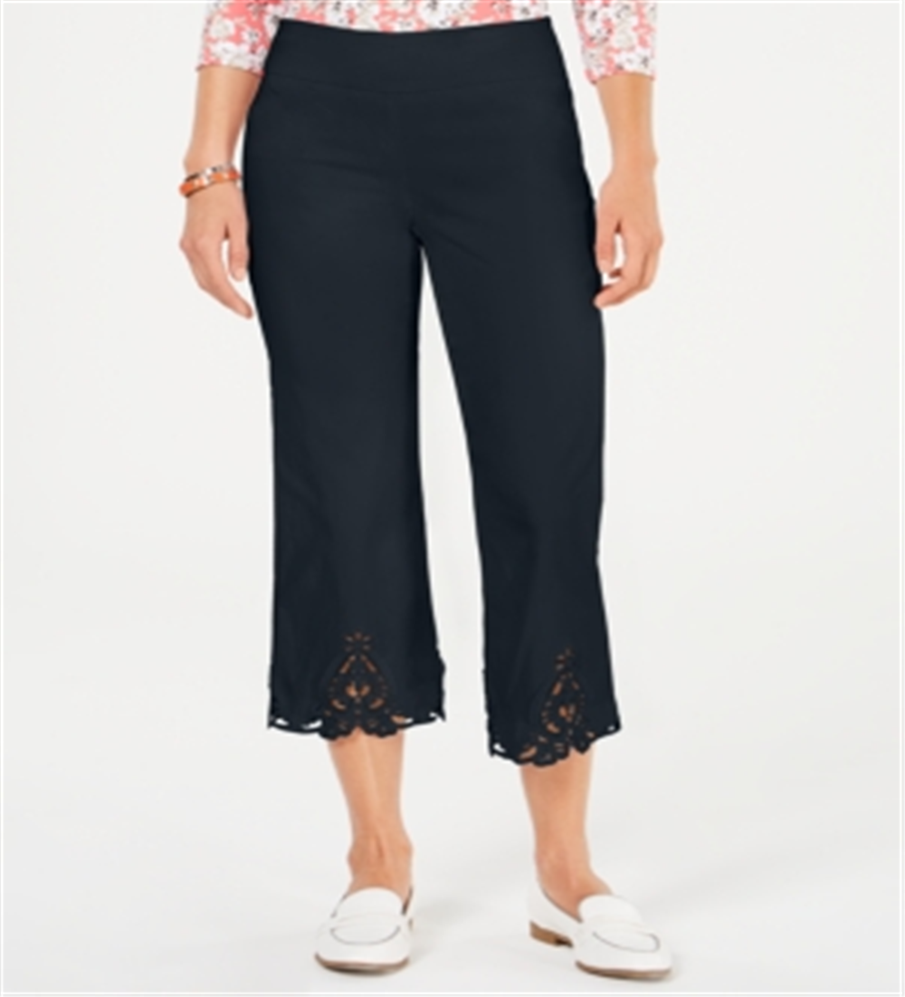 Calça feminina Charter Club com bainha larga em crochê, azul-marinho, tamanho 12