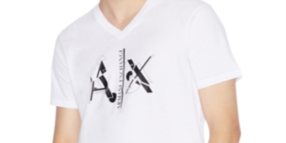 Camiseta masculina AX Armani Exchange com decote em V e logotipo, branca, tamanho P