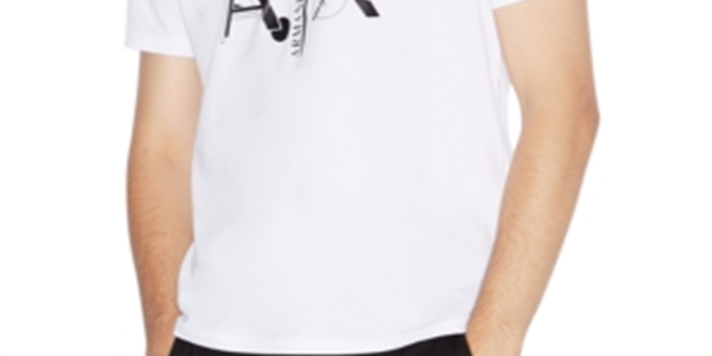 Camiseta masculina AX Armani Exchange com decote em V e logotipo, branca, tamanho P