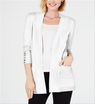Cardigan feminino JM Collection com frente aberta, branco, tamanho pequeno P
