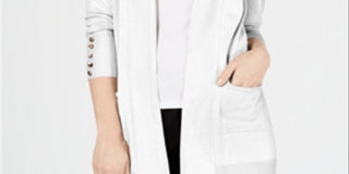 Cardigan feminino JM Collection com frente aberta, branco, tamanho pequeno P
