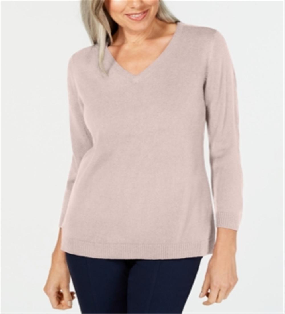 Karen Scott Suéter feminino com decote em V rosa tamanho 2XL