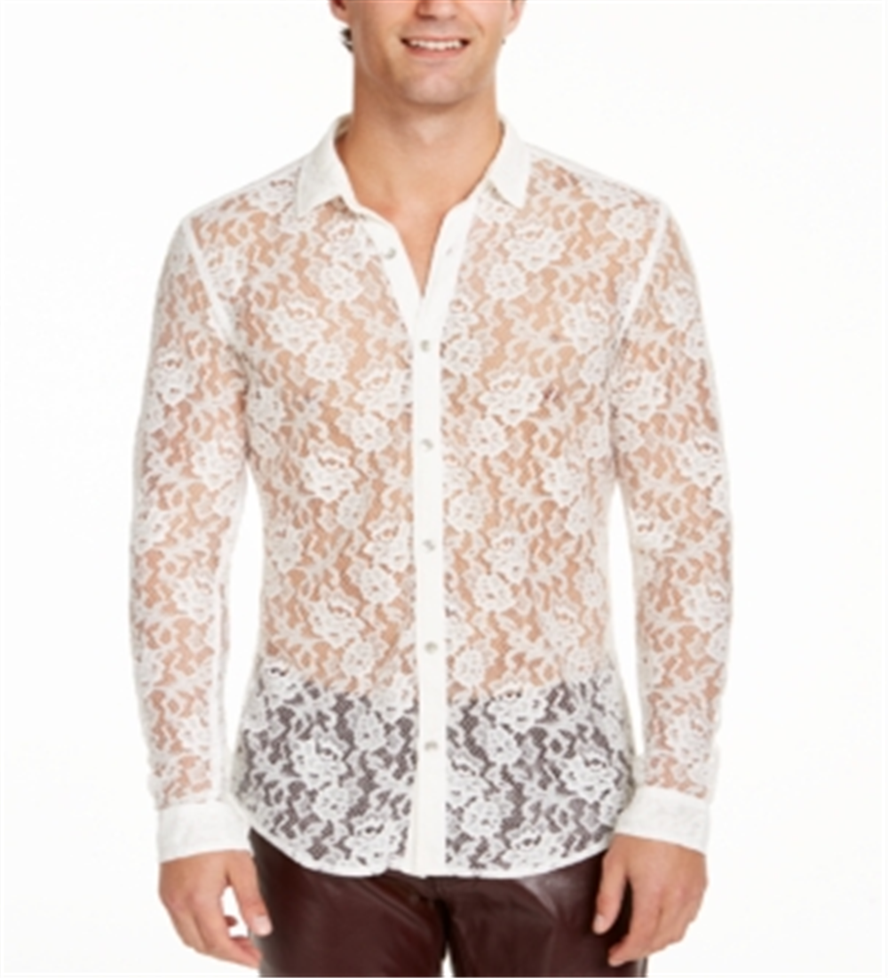 Camisa de renda masculina Ricardo da INC International Concepts, branca, tamanho G