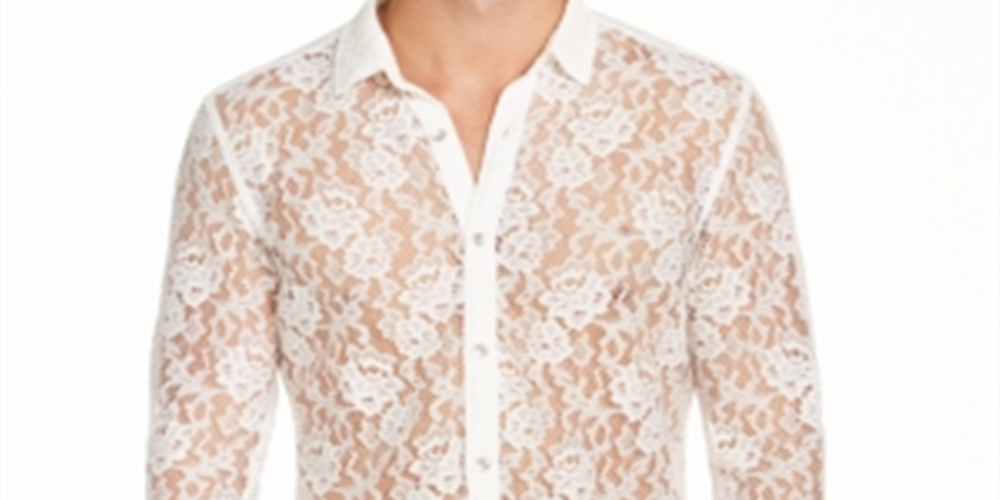 Camisa de renda masculina Ricardo da INC International Concepts, branca, tamanho G