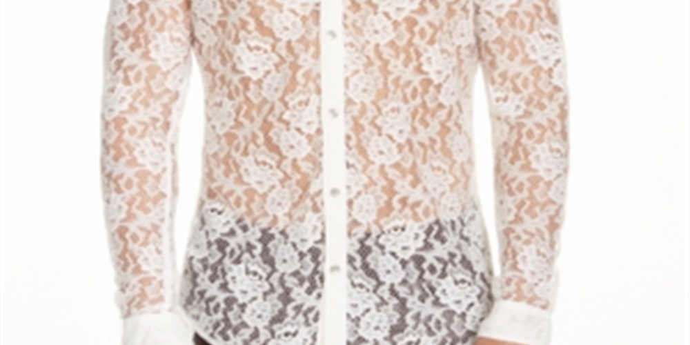 Camisa de renda masculina Ricardo da INC International Concepts, branca, tamanho G